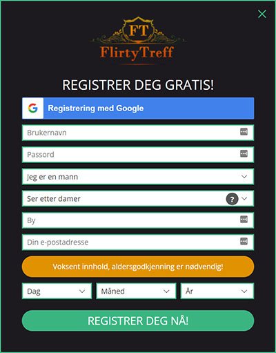 Registrering på Flirtytreff: Velg ditt kjønn og preferanser. Aktiver kontoen din via e-post for å begynne å møte likesinnede.